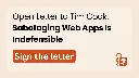 Open Letter to Tim Cook: Sabotaging Web Apps Is Indefensible