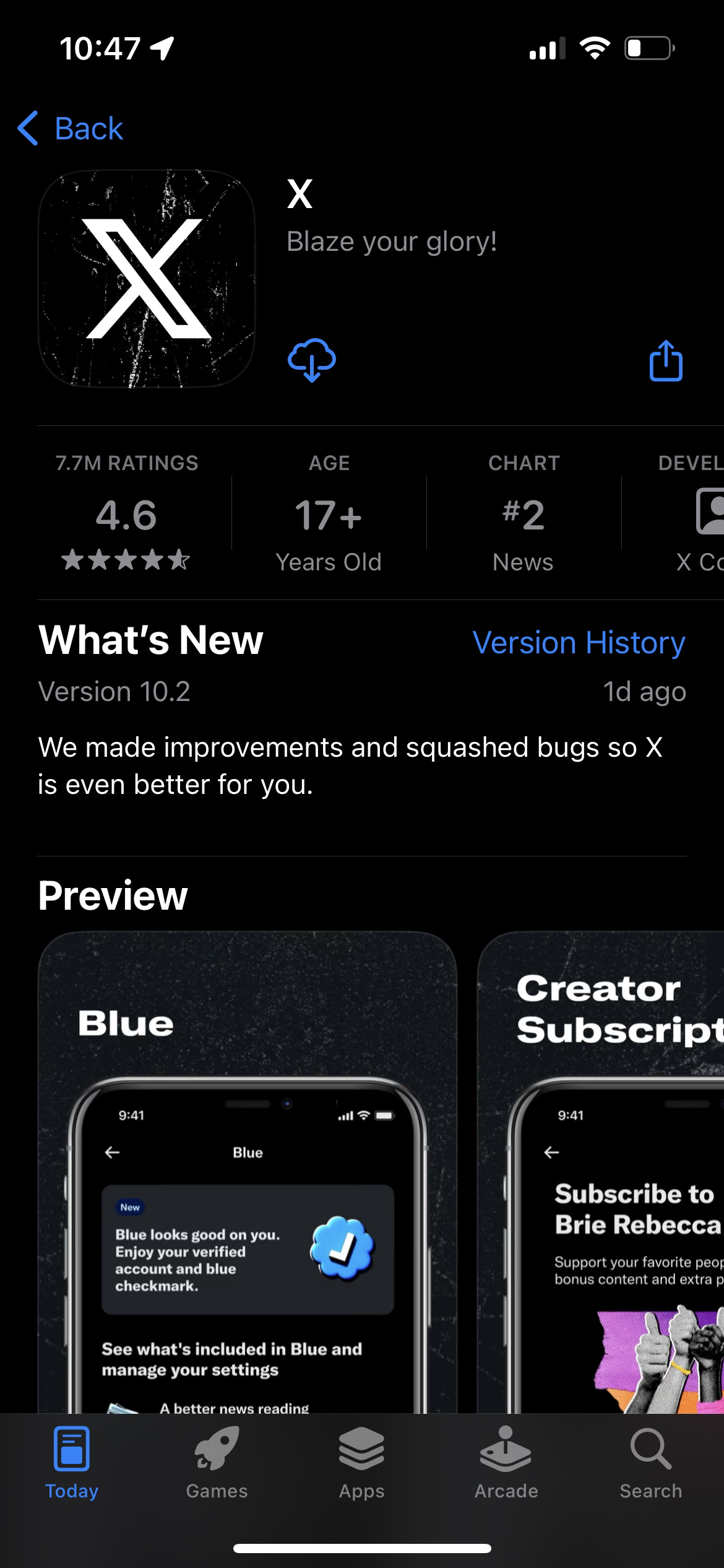 screenshot of the App Store link he posted with the new design