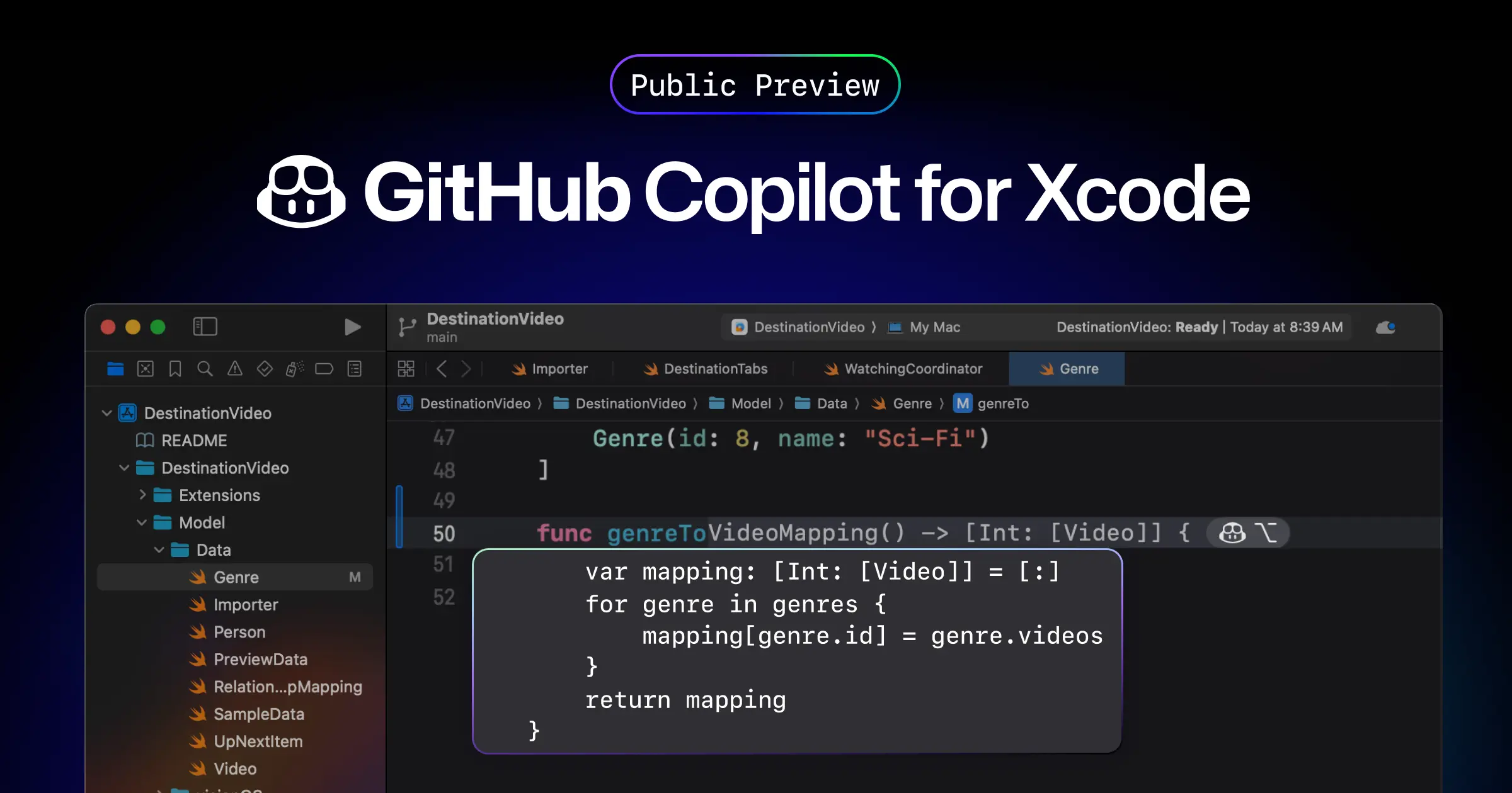 GitHub Copilot code completion in Xcode is now available in public preview · GitHub Changelog