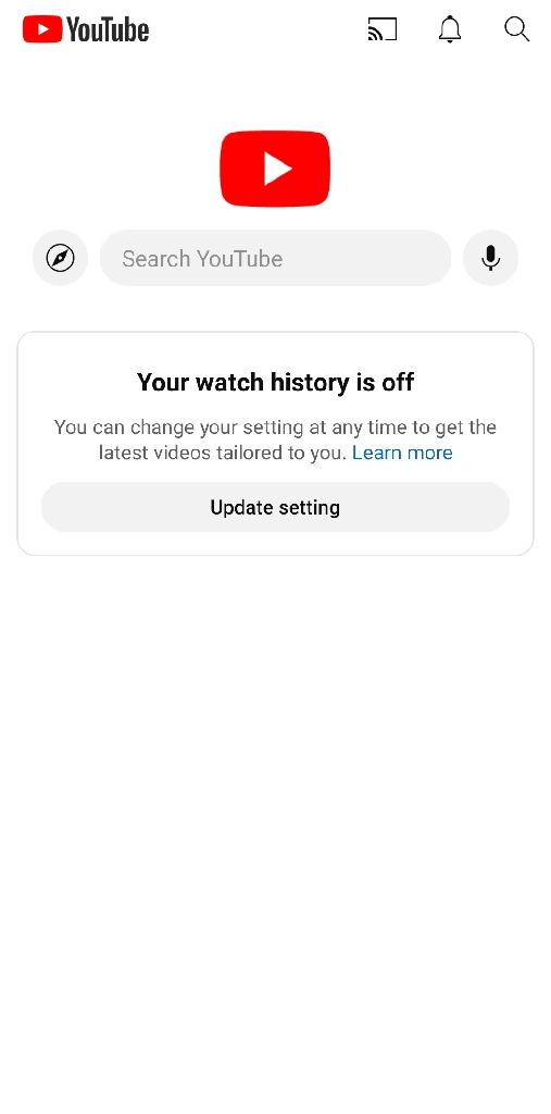 YouTube with history off