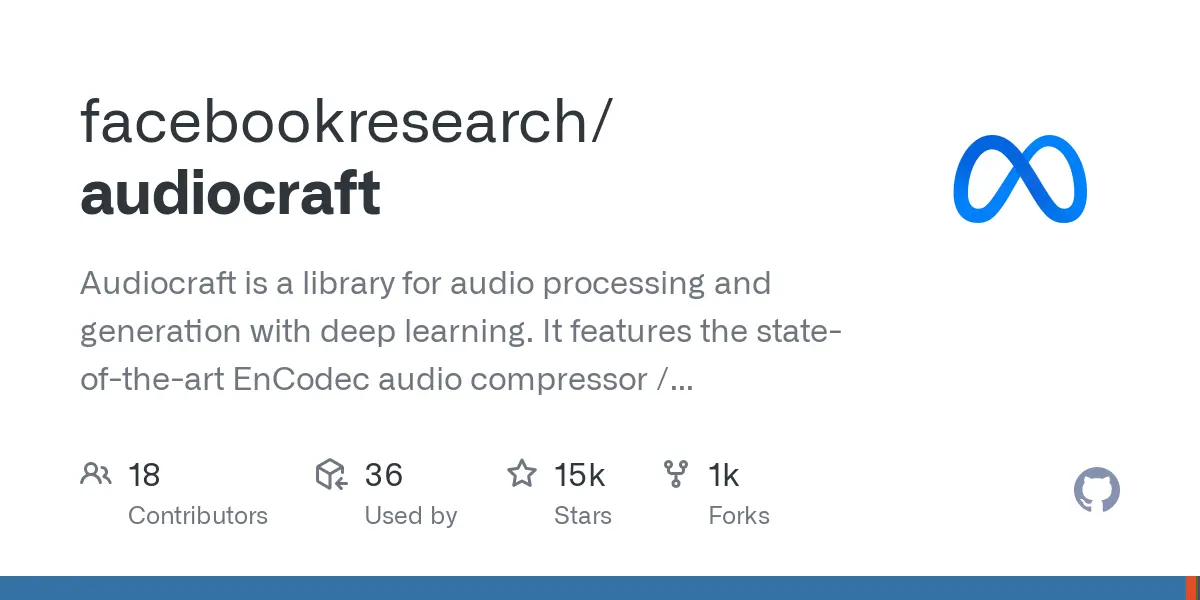 GitHub - facebookresearch/audiocraft: Audiocraft is a library for audio processing and generation with deep learning. It features the state-of-the-art EnCodec audio compressor / tokenizer, along with MusicGen, a simple and controllable music generation LM with textual and melodic conditioning.