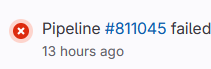 screenshot of the tagged commit build pipeline information showing a failed build