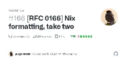 [RFC 0166] Nix formatting, take two by piegamesde · Pull Request #166 · NixOS/rfcs