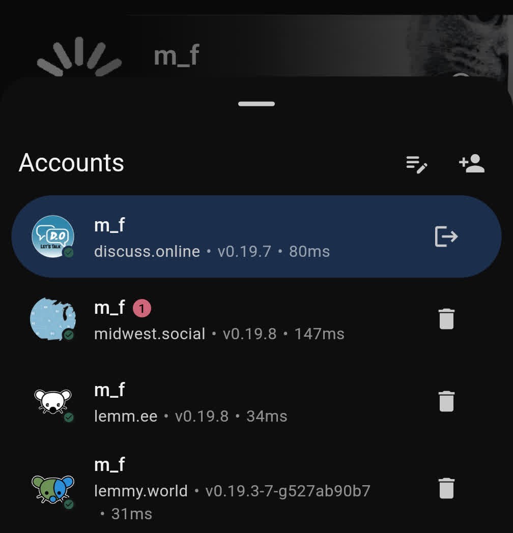 Account selector on the Thunder app