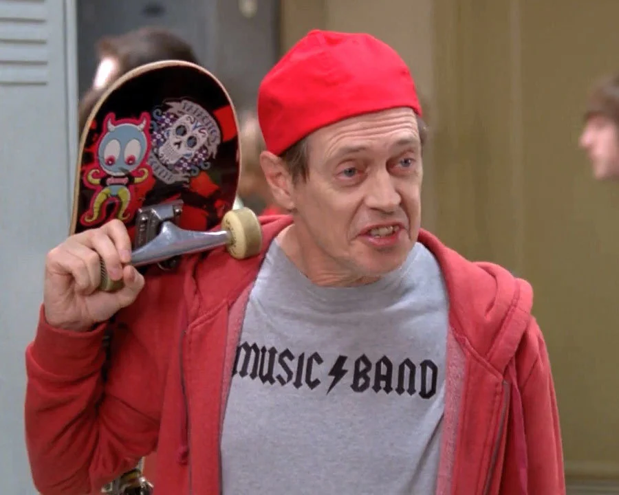 hello fellow kids meme, Steve Buscemi with a skateboard