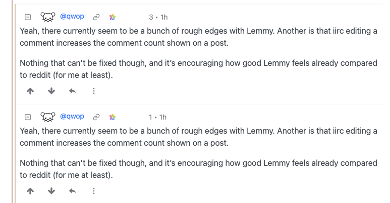 Screenshot of two of the same comments showing up in the threadt