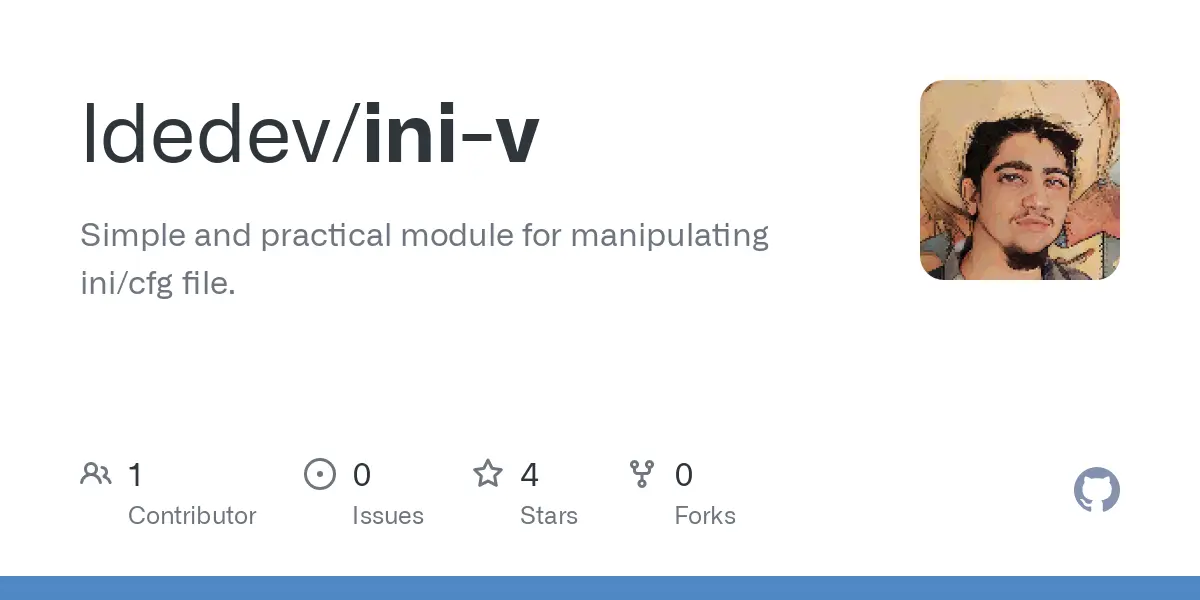 GitHub - ldedev/ini-v: Simple and practical module for manipulating ini/cfg file.