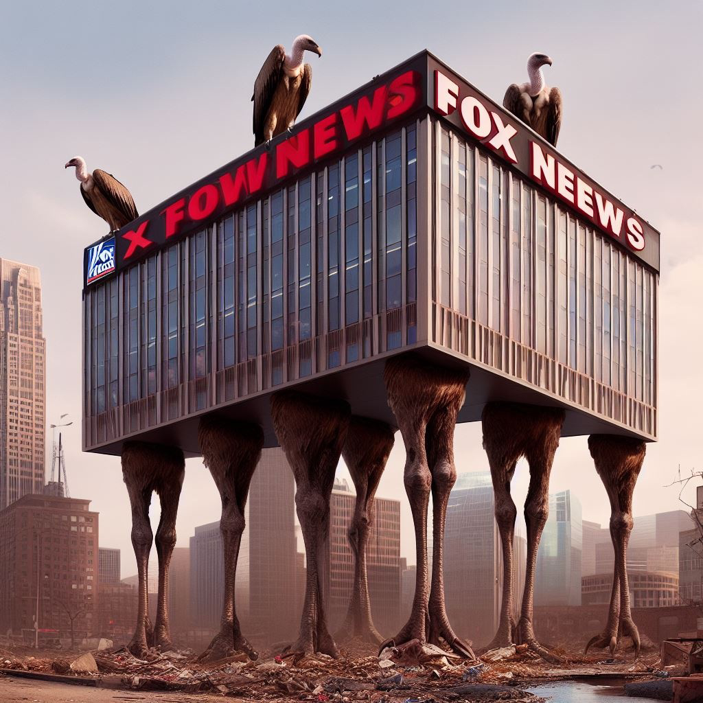 Fox News headquarters standing on bird legs