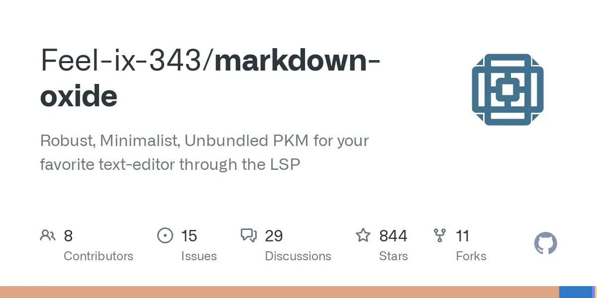 GitHub - Feel-ix-343/markdown-oxide: Robust, Minimalist, Unbundled PKM for your favorite text-editor through the LSP