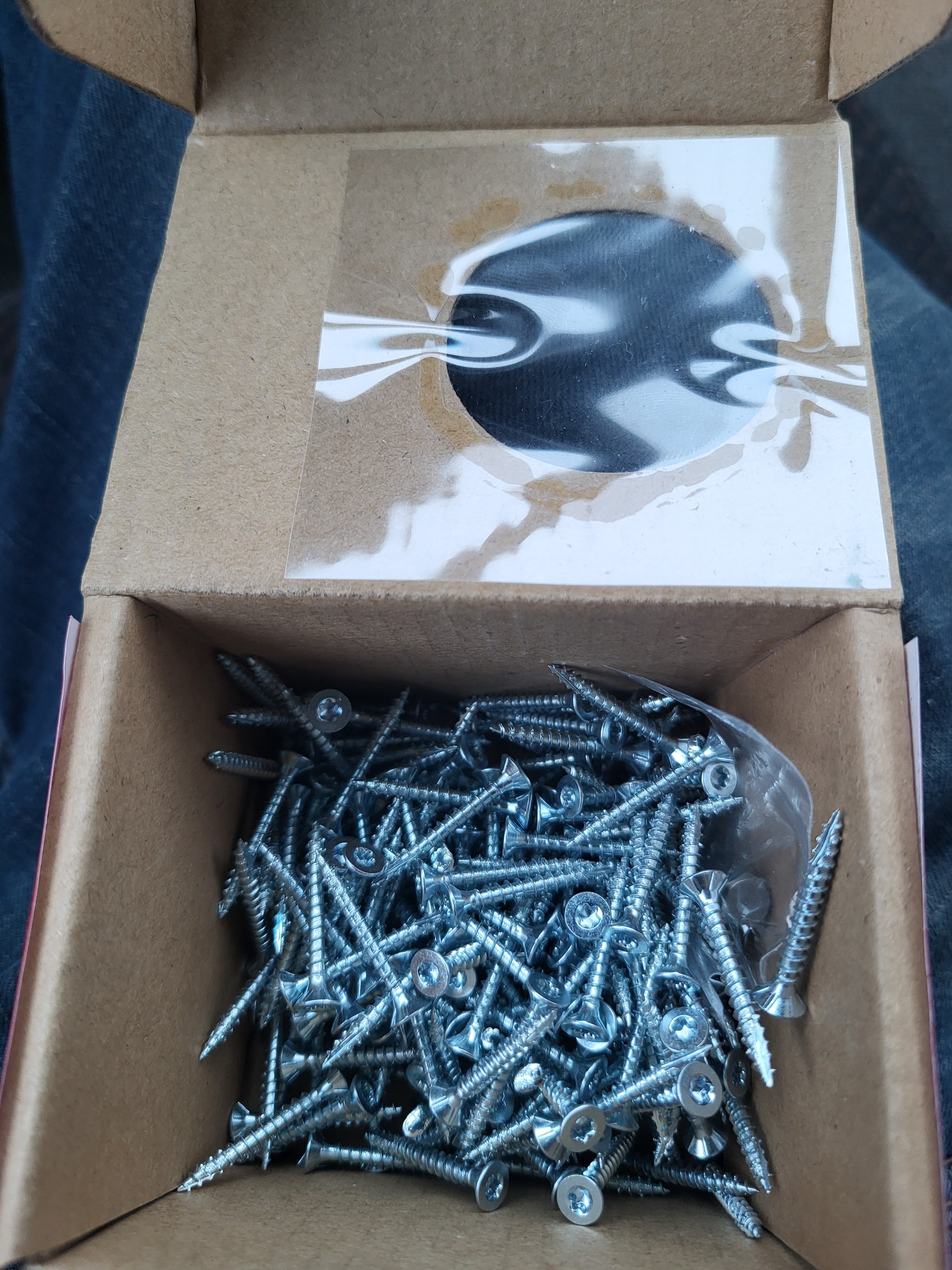 An opened box of wood screws