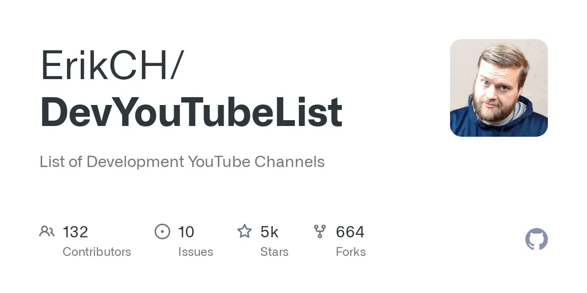 GitHub - ErikCH/DevYouTubeList: List of Development YouTube Channels