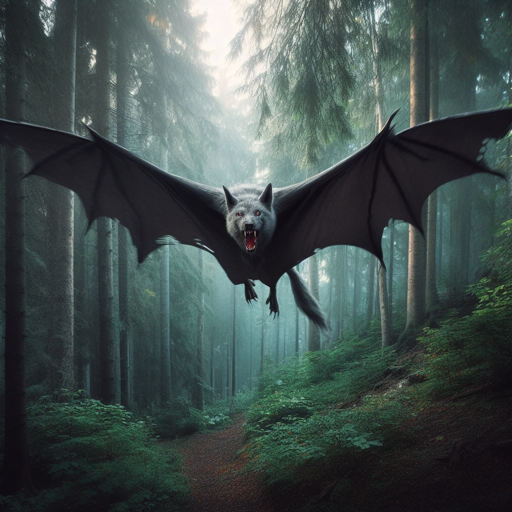 Terrifying pteromyini wolf hybrid gliding down from the trees to attack unsuspecting adventurers