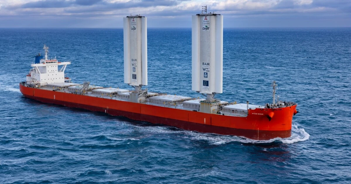 Winged cargo ship saves three tonnes of fuel per day on first voyage