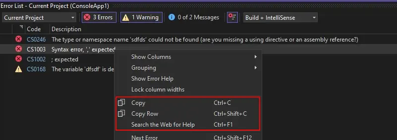 Copying error messages just got easier - Visual Studio Blog